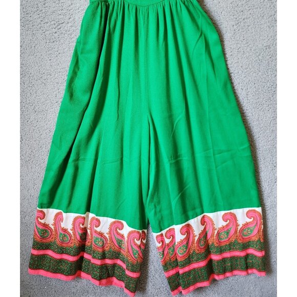 Vtg 60s 70s Alfred Shaheen Women's S/M Sleeveless Funky Wide Leg Jumpsuit Green - Picture 6 of 16